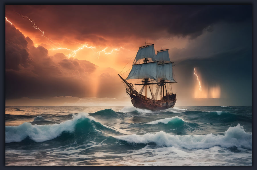 Storming Ocean and Brigantine