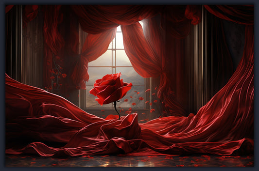 Flower in the room with red cloth