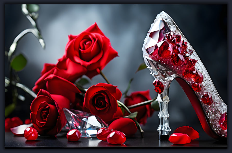 Crystal Shoe with Red Roses