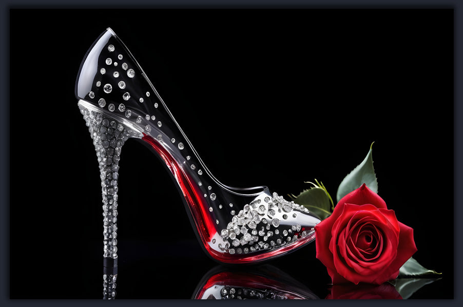 High Heel Crystal Shoe and Red Rose